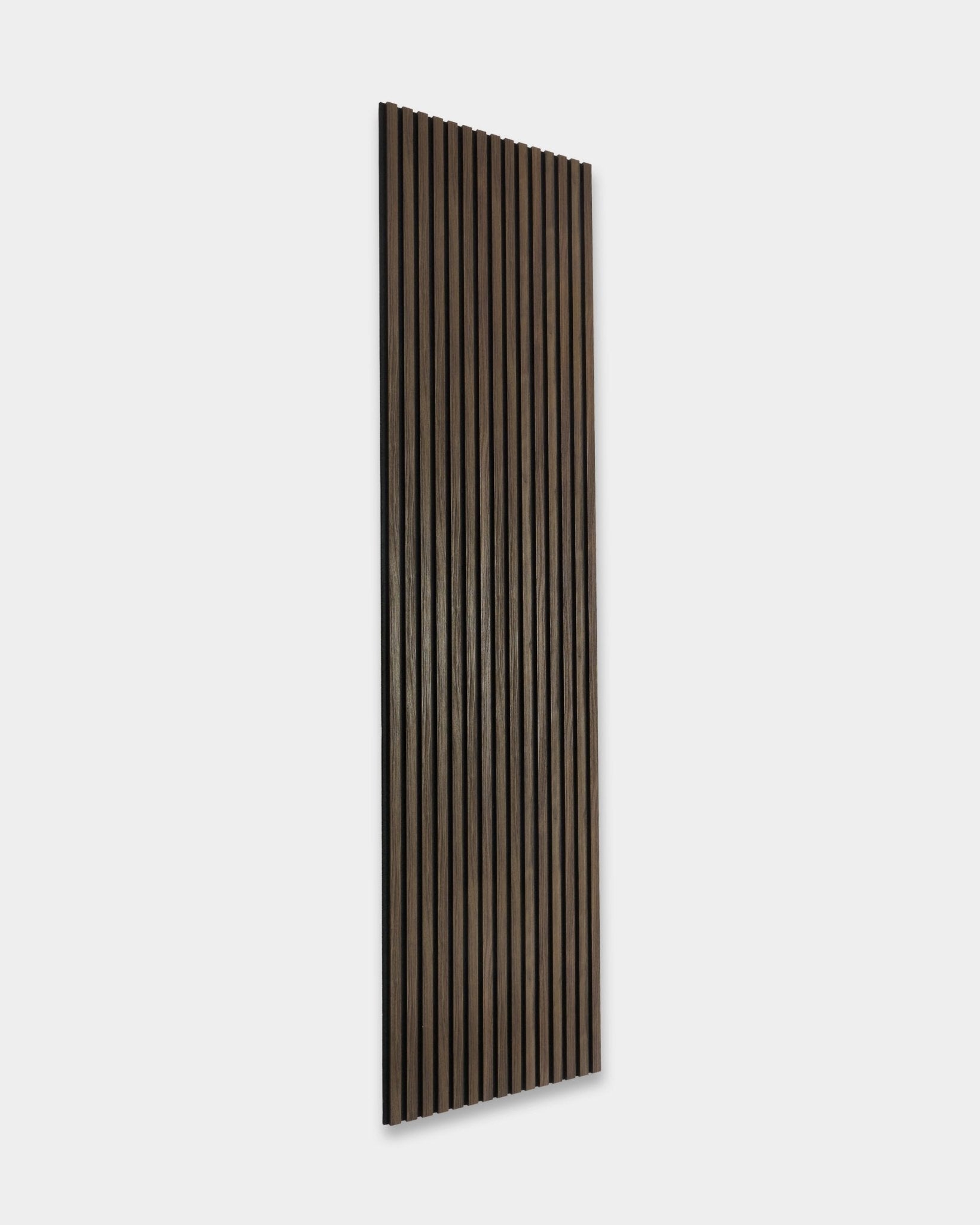 WoodUpp Akupanel in Black Oak, 300 x 60 cm wood-like acoustic panel with black felt.