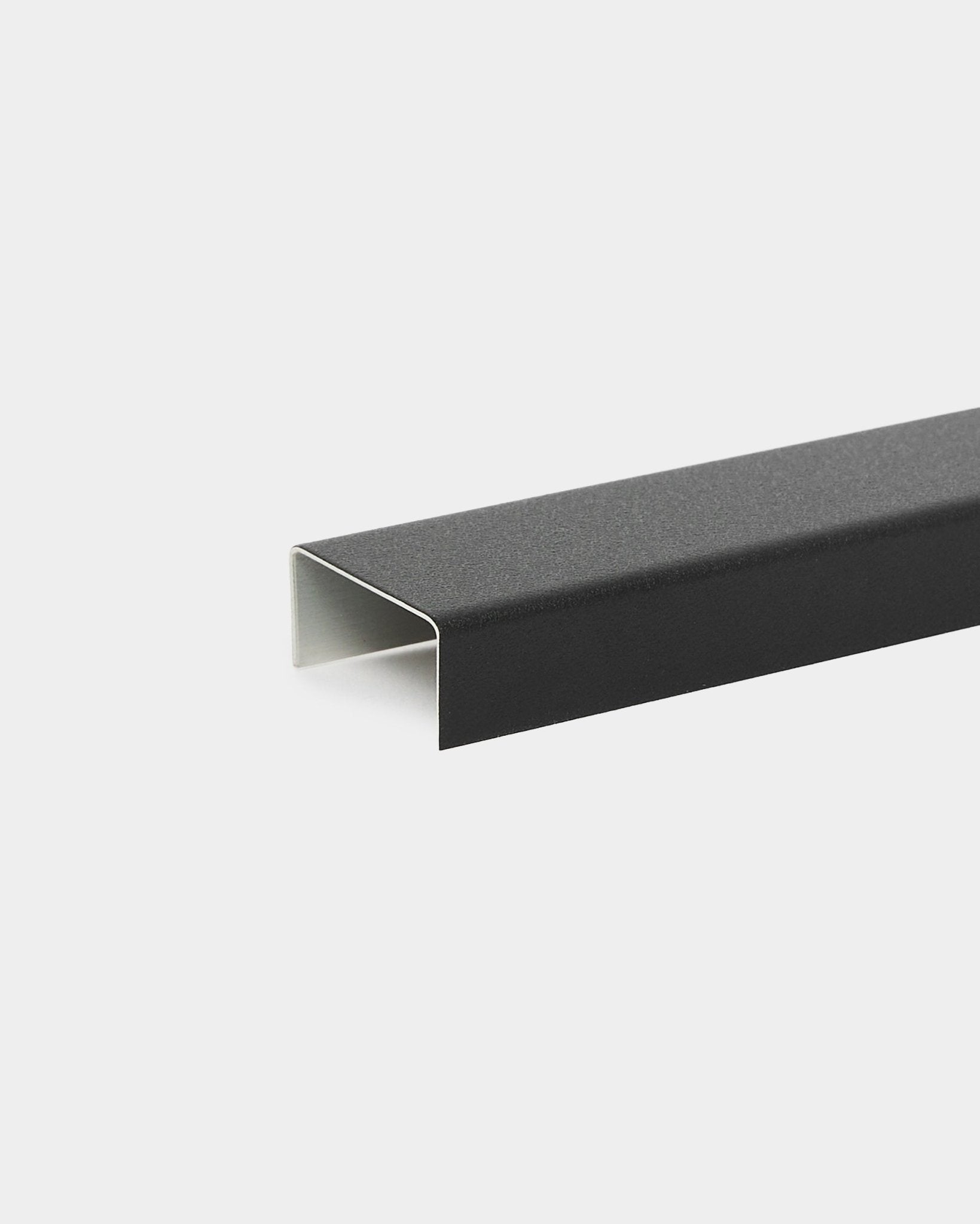 Matte black aluminum U-channel, 20 cm, by WoodUpp; designed as an Akupanel accessory or cover to complement Nordic acoustic wood panels.
