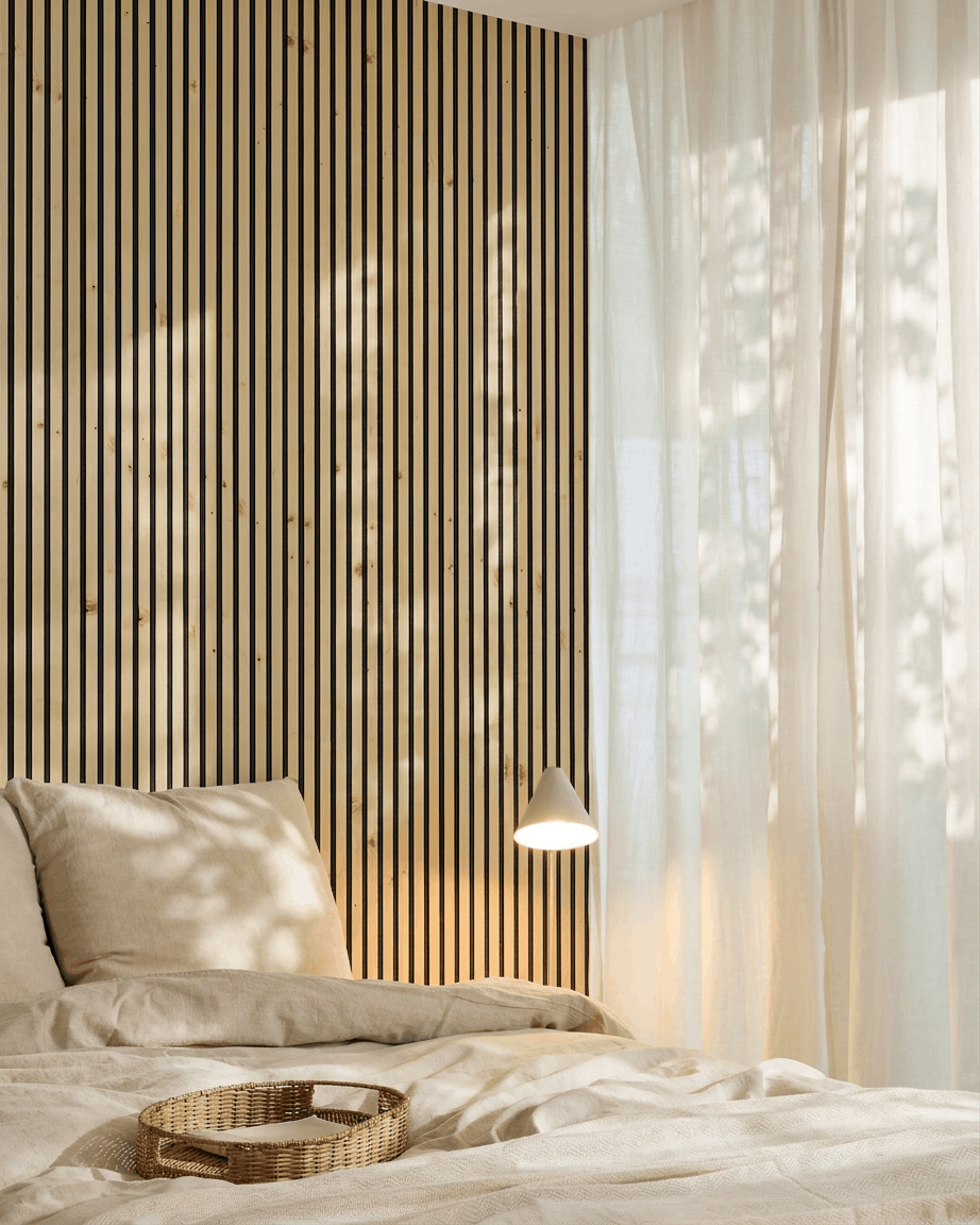 Akupanel | Acoustic Panel / Natural Wood, Alp, Black Felt 300 x 60 cm
