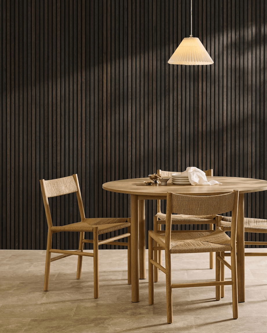 Akupanel | Acoustic Panel / Natural Wood, Rustic Smoked Oak, Black Felt, 300 x 60 cm