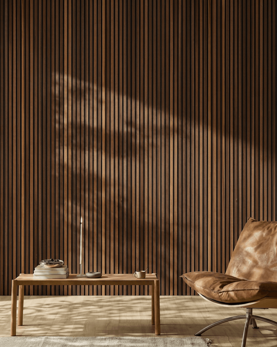 Akupanel | Acoustic Panel / Natural Wood, Smoked Larch, Black Felt 300 x 60 cm