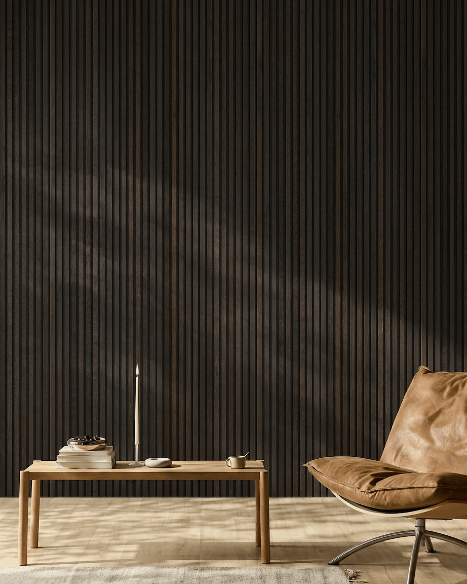 Akupanel | Acoustic Panel / Natural Wood, Rustic Smoked Oak, Black Felt, 300 x 60 cm